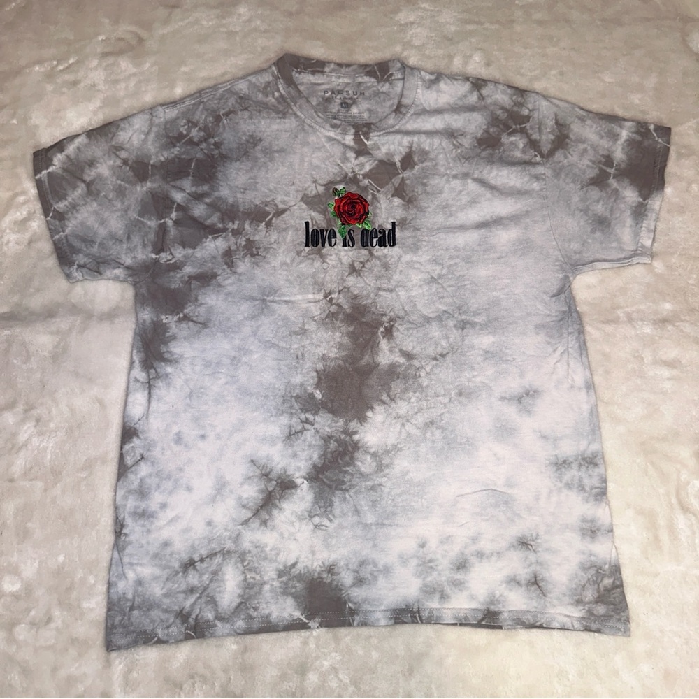 Pacsun Grey Crystal Wash Tie Dye Love Is Dead Embroidered Graphic Tshirt Size M